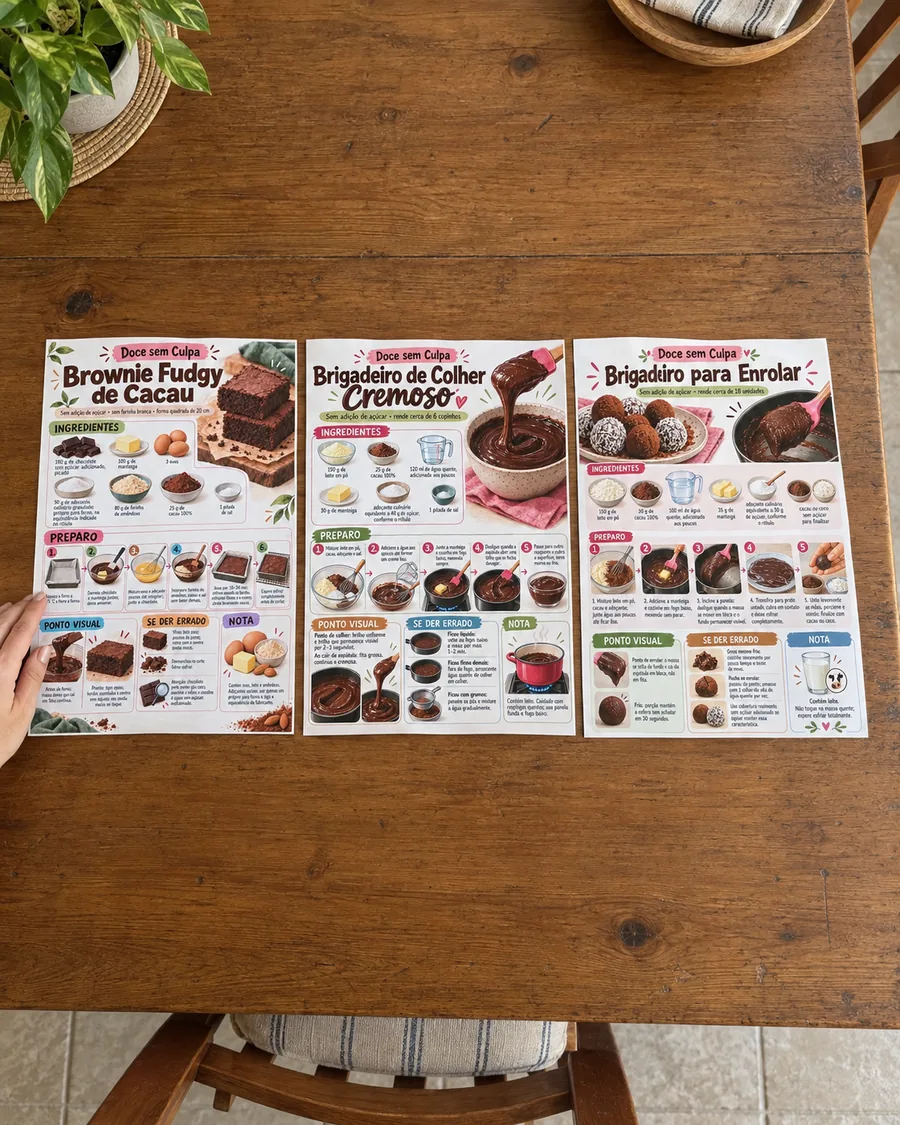 Material impresso do doce sem culpa sendo usado de verdade